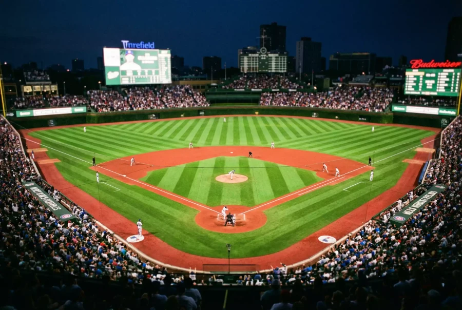 Baseball Wetten Guide - MLB-Stadion bei Nachtspiel mit Flutlicht und Fans