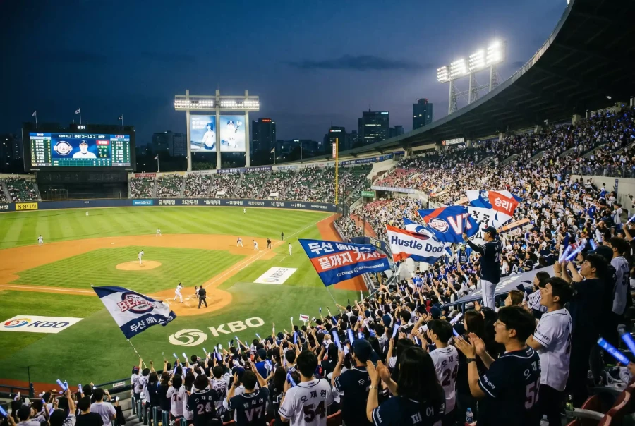 Koreanisches Baseball-Stadion mit Fans und Spielern