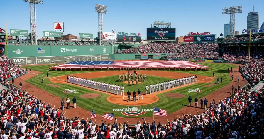 MLB Opening Day Zeremonie mit Flaggen im Stadion