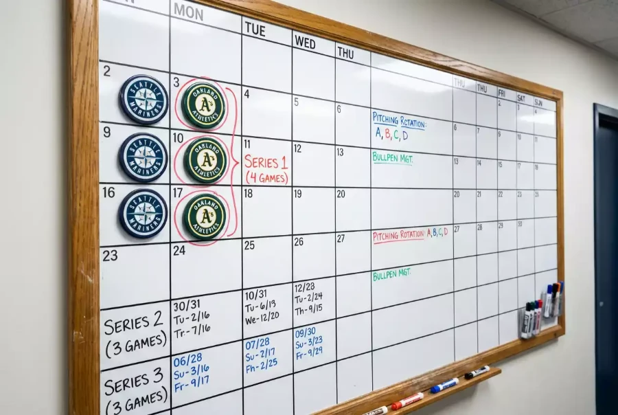 Baseball-Spielplan mit markierter Spielserie